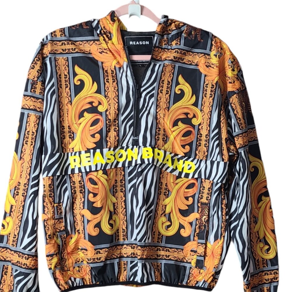 Reason Brand Animal Print Windbreaker Jacket Pullover Size Large